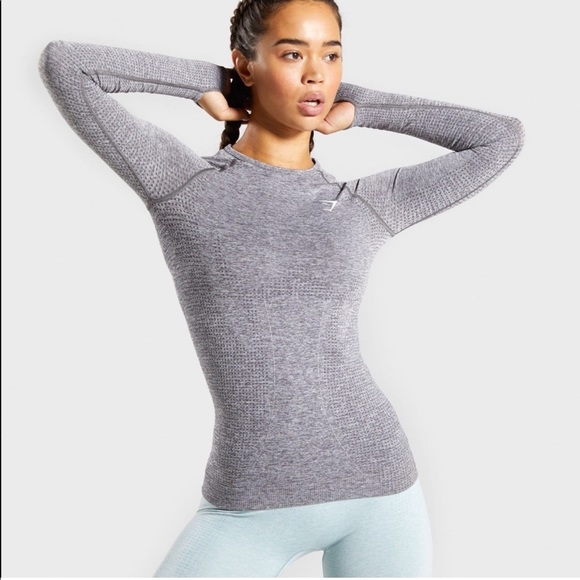 Gymshark | Tops | Gymshark Vital Seamless Long Sleeve Shirt Grey Black  Heathered Thumbholes Small | Poshmark